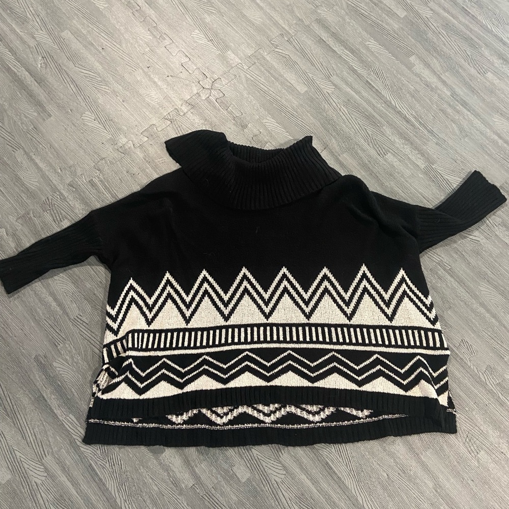 Black and White Chevron Turtleneck Sweater